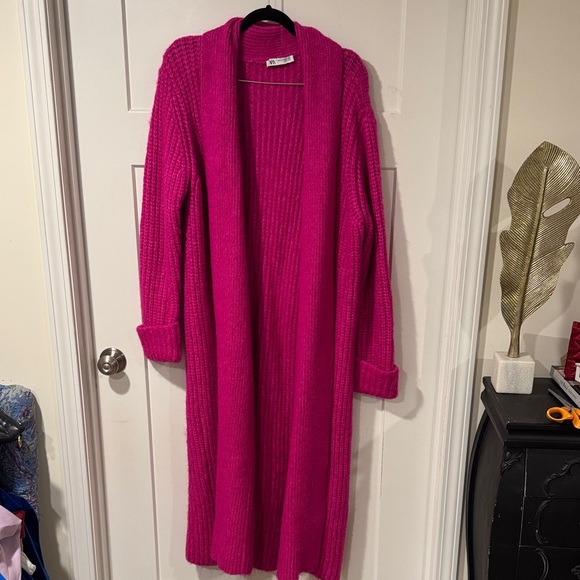 ZARA Women's Pink Long Cardigan Sweater/Coat XS-S - Picture 2 of 6